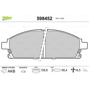 VALEO 598452 Pastiglie freno Anteriore per