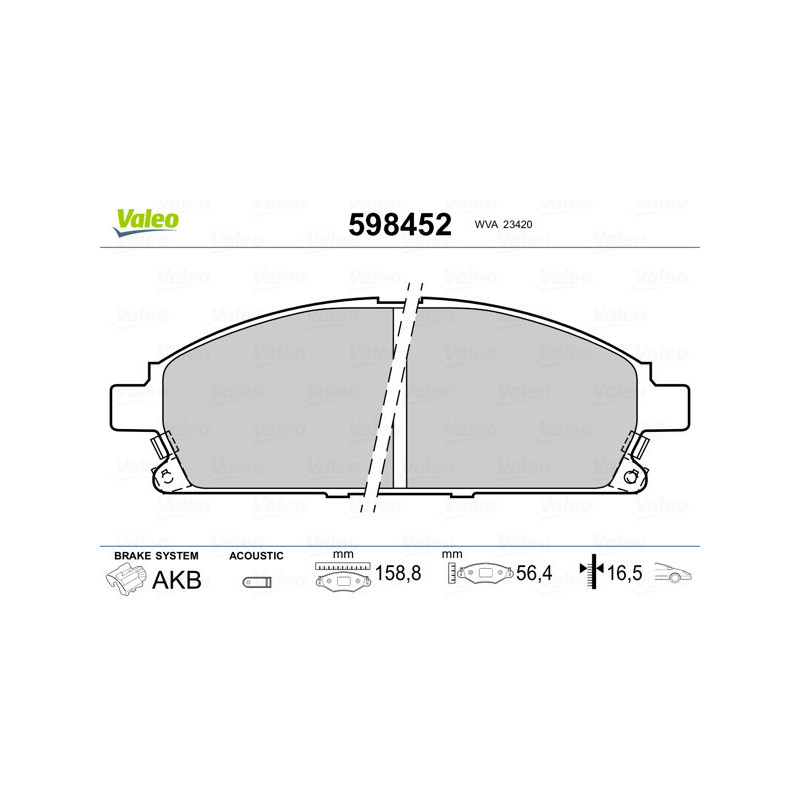 VALEO 598452 Brzdové destičky Přední pro