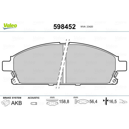 VALEO 598452 Klocki hamulcowe Przód dla