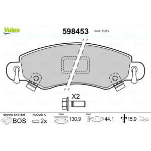 VALEO 598453 Brzdové platničky Predné pre