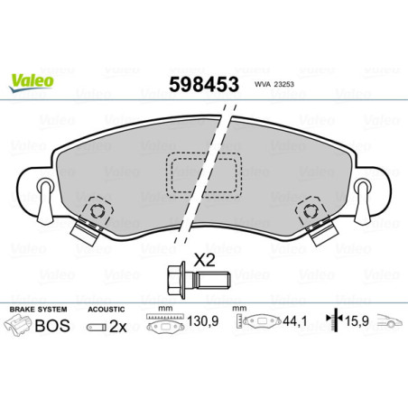 VALEO 598453 Klocki hamulcowe Przód dla