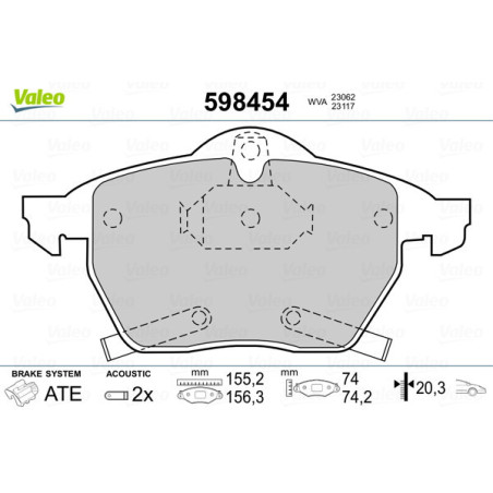 VALEO 598454 Klocki hamulcowe Przód dla