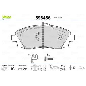 VALEO 598456 Brzdové platničky Predné pre
