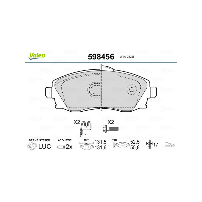 VALEO 598456 Brzdové destičky Přední pro