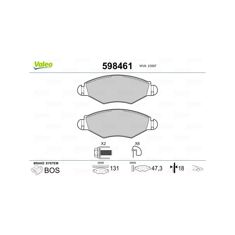 VALEO 598461 Klocki hamulcowe Przód dla