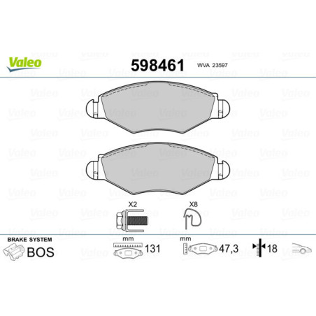 VALEO 598461 Brzdové destičky Přední pro