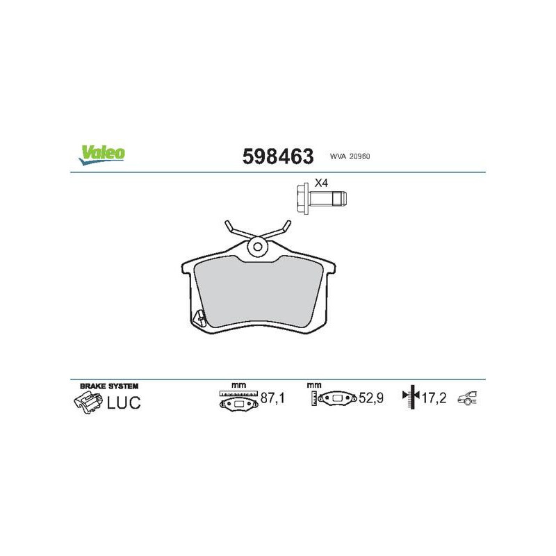 VALEO 598463 Brzdové platničky Zadné pre