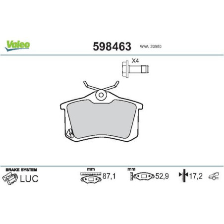 VALEO 598463 Plaquettes de frein Arrière pour
