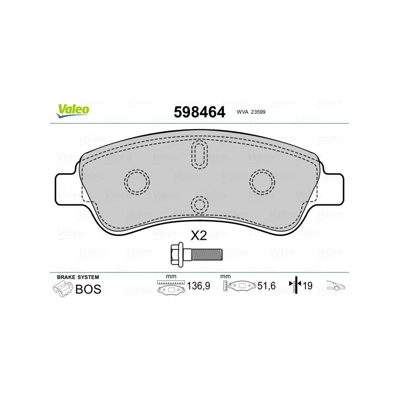 VALEO 598464 Klocki hamulcowe Przód dla