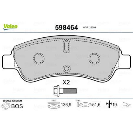 VALEO 598464 Plaquettes de frein Avant pour