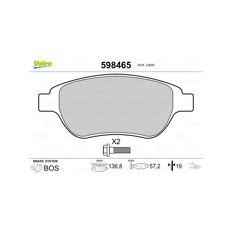 VALEO 598465 Brake Pads Set Front for