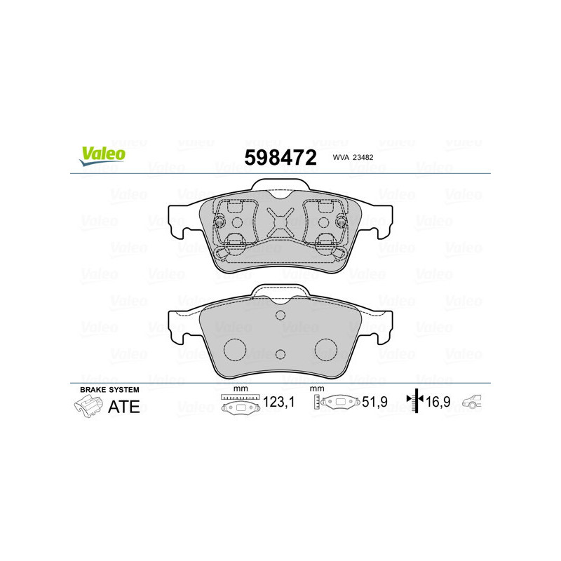 VALEO 598472 Brzdové platničky Zadné pre