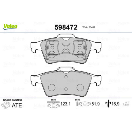 VALEO 598472 Plaquettes de frein Arrière pour