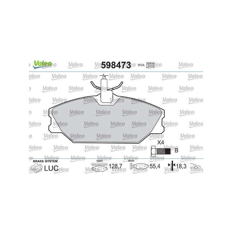 VALEO 598473 Brzdové destičky Přední pro