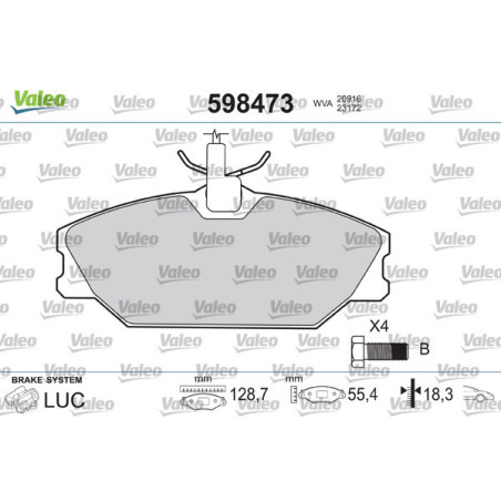 VALEO 598473 Bremsbeläge Vorne für