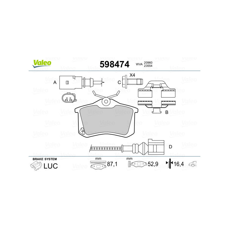 VALEO 598474 Bremsbeläge Hinten für