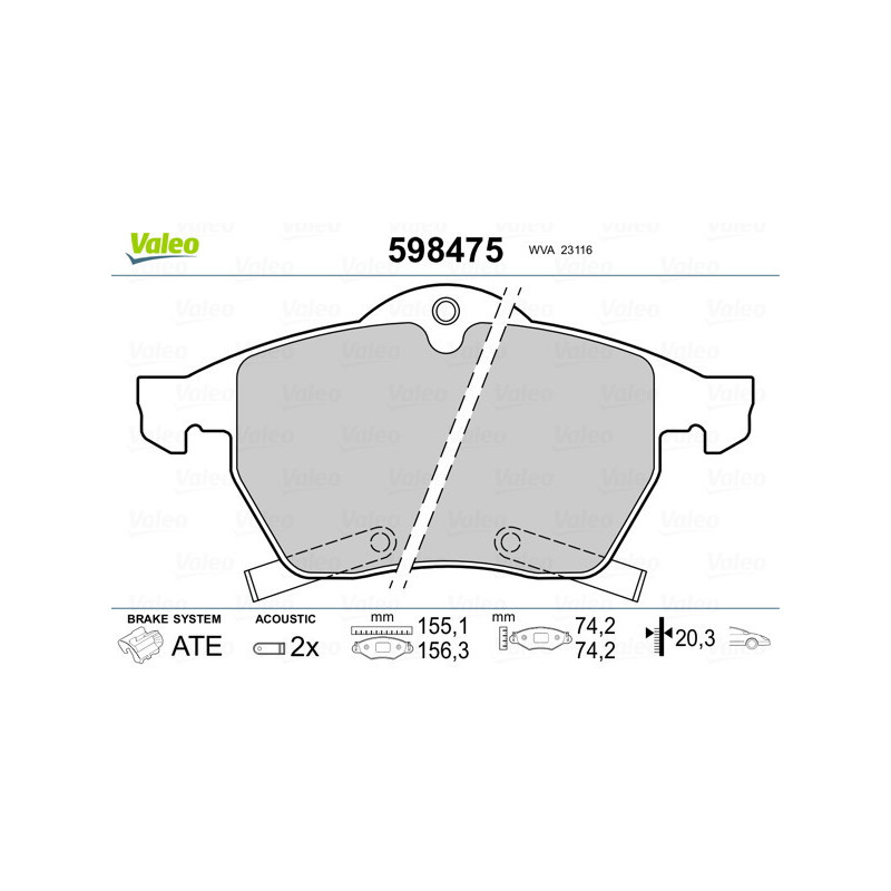 VALEO 598475 Brzdové destičky Přední pro