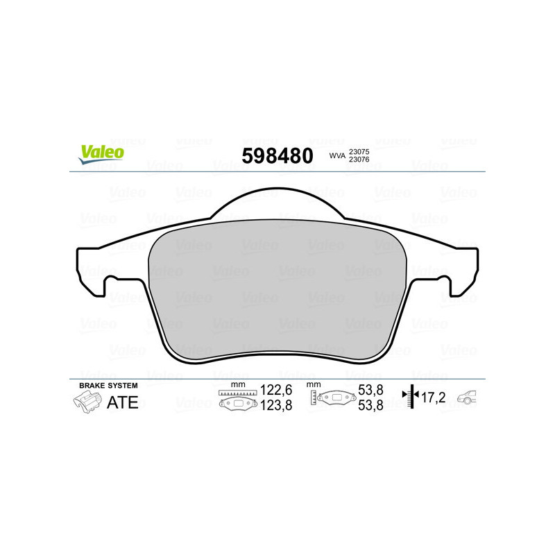 VALEO 598480 Brzdové destičky Zadní pro