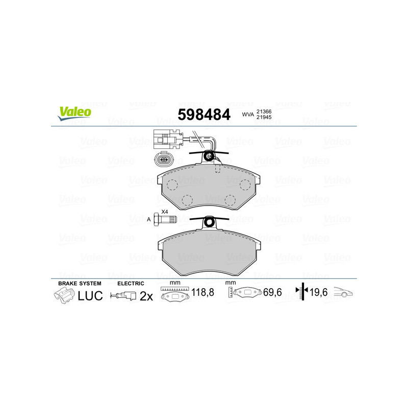 VALEO 598484 Pastillas de freno Delantero para