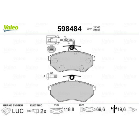 VALEO 598484 Plaquettes de frein Avant pour