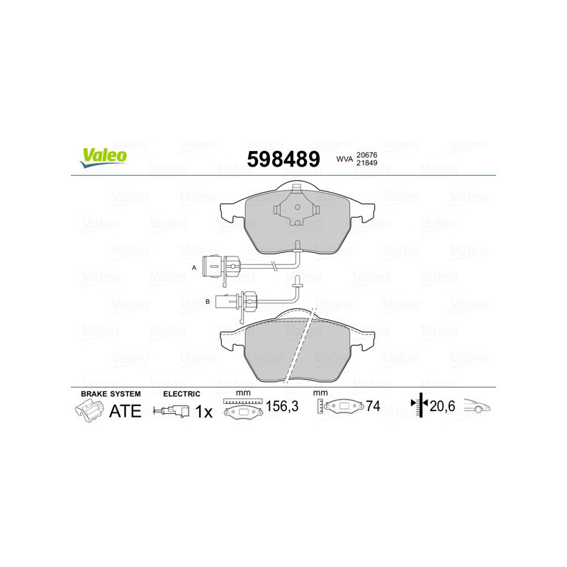 VALEO 598489 Brzdové platničky Predné pre