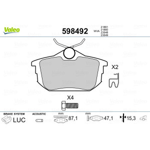 VALEO 598492 Brzdové platničky Zadné pre