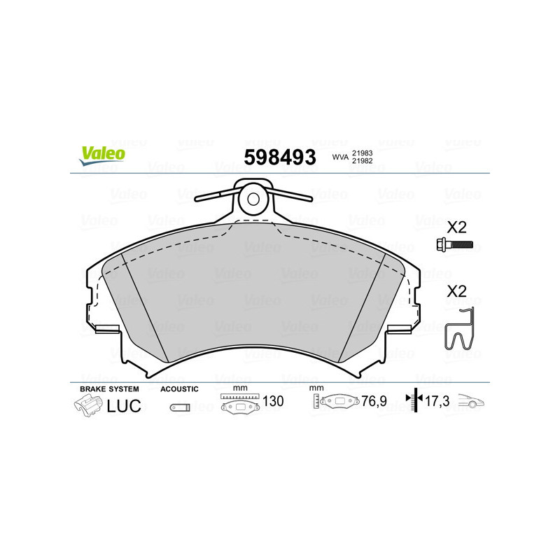 VALEO 598493 Klocki hamulcowe Przód dla