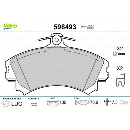 VALEO 598493 Klocki hamulcowe Przód dla