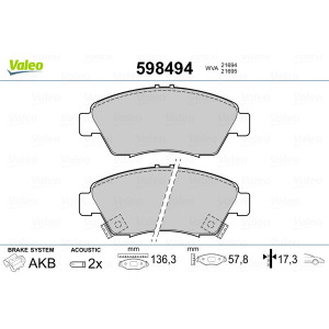 VALEO 598494 Pastillas de freno Delantero para