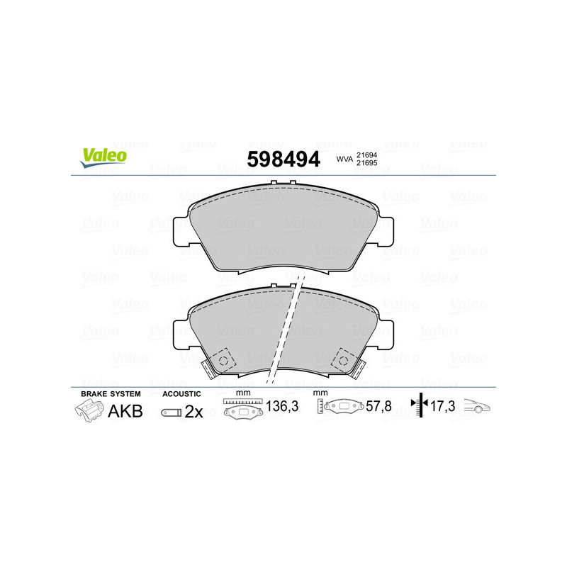 VALEO 598494 Klocki hamulcowe Przód dla