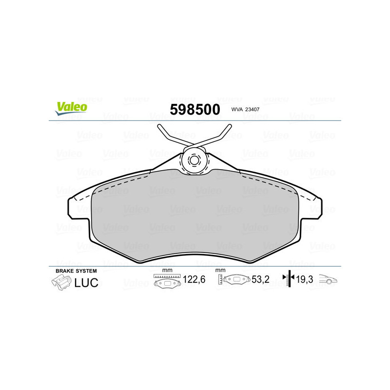 VALEO 598500 Brzdové platničky Predné pre