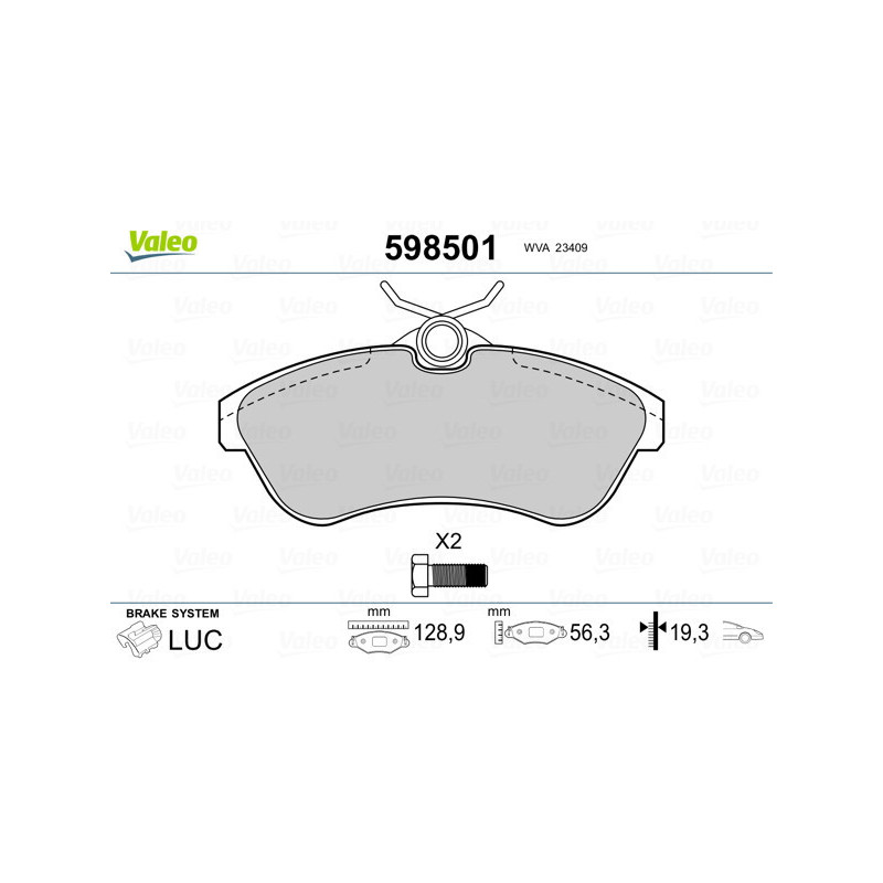VALEO 598501 Pastillas de freno Delantero para