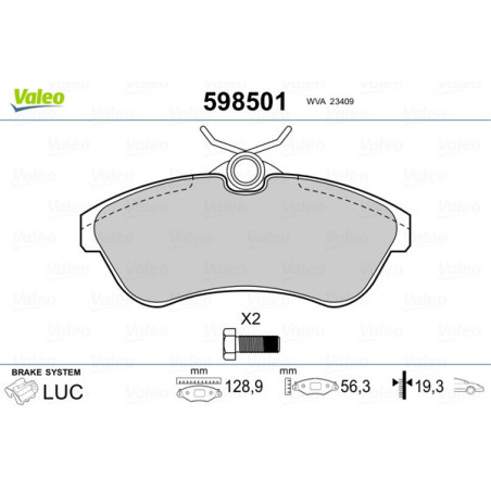 VALEO 598501 Pastiglie freno Anteriore per