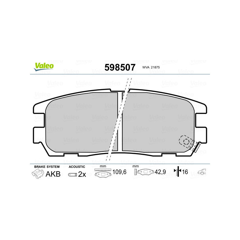 VALEO 598507 Brzdové destičky Zadní pro