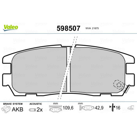 VALEO 598507 Klocki hamulcowe Tył dla