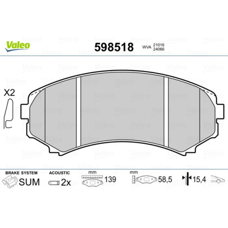 VALEO 598518 Klocki hamulcowe Przód dla