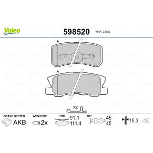 VALEO 598520 Plaquettes de frein Arrière pour