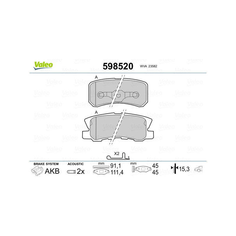 VALEO 598520 Brzdové destičky Zadní pro