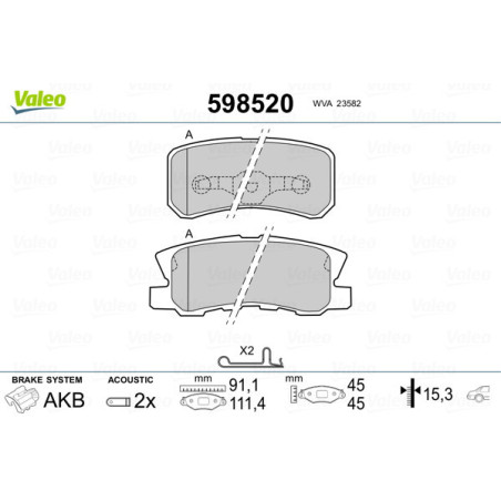 VALEO 598520 Brzdové destičky Zadní pro
