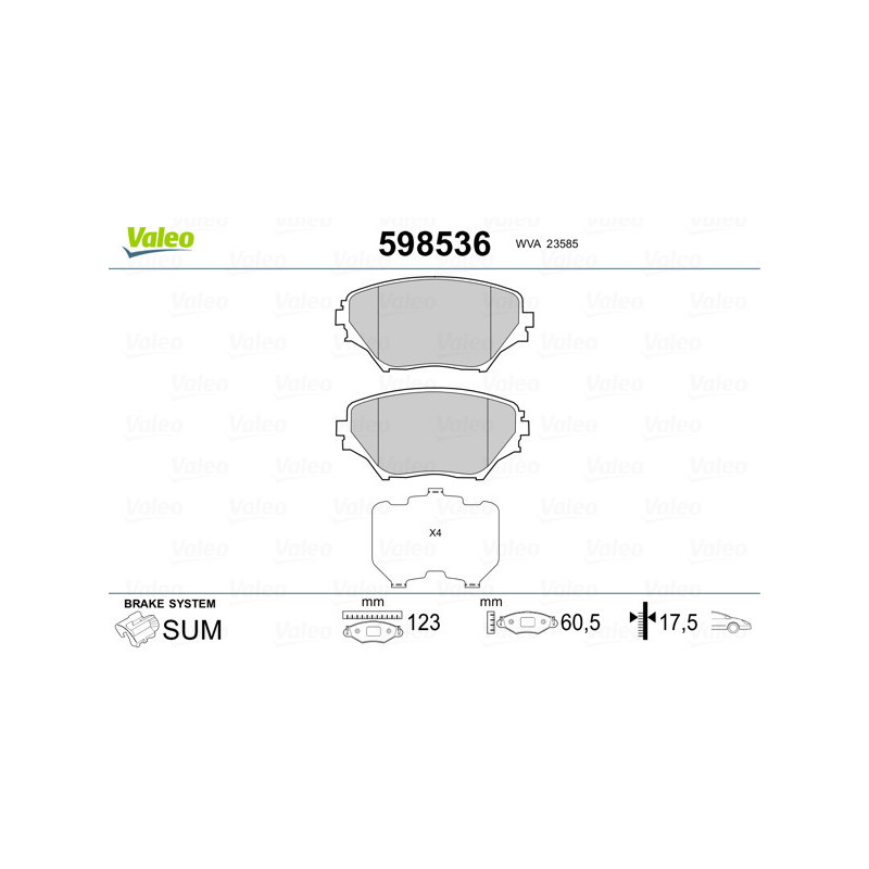 VALEO 598536 Brzdové platničky Predné pre