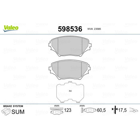 VALEO 598536 Klocki hamulcowe Przód dla