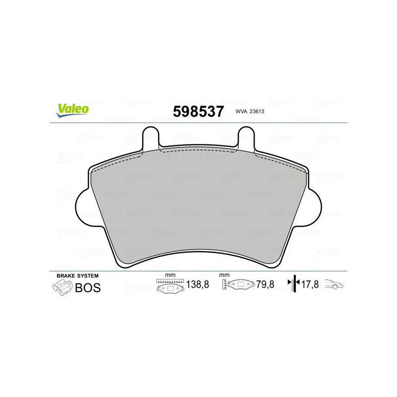 VALEO 598537 Brzdové platničky Predné pre