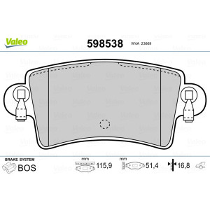 VALEO 598538 Pastillas de freno Trasero para