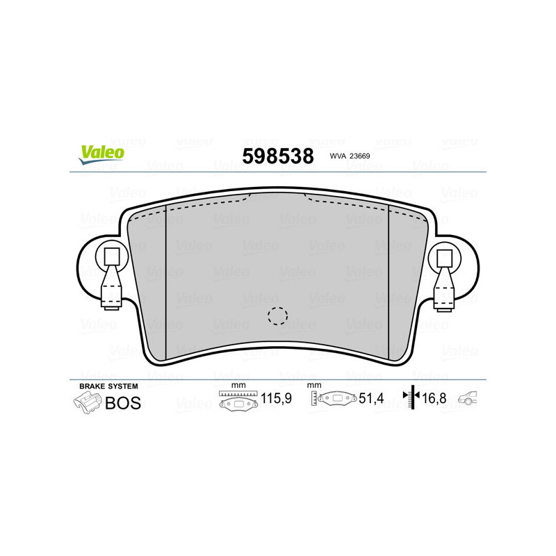 VALEO 598538 Klocki hamulcowe Tył dla