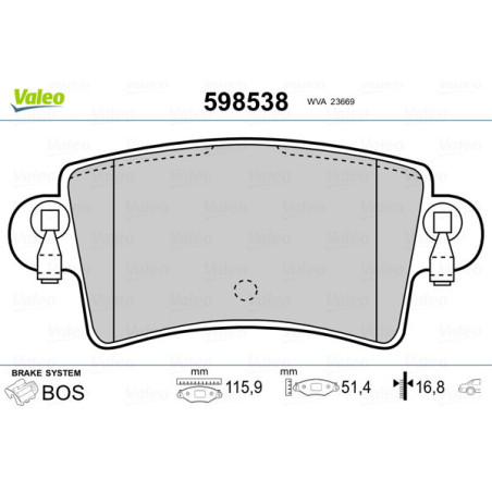 VALEO 598538 Pastiglie freno Posteriore per