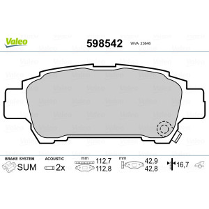 VALEO 598542 Brzdové platničky Zadné pre