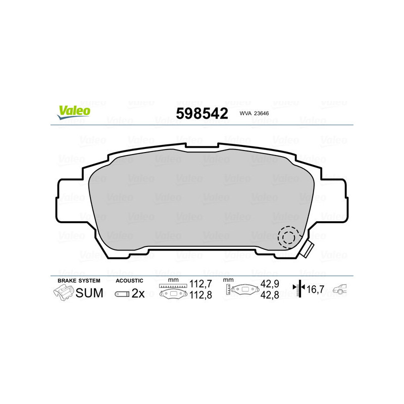 VALEO 598542 Brzdové platničky Zadné pre