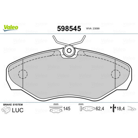 VALEO 598545 Brzdové platničky Predné pre
