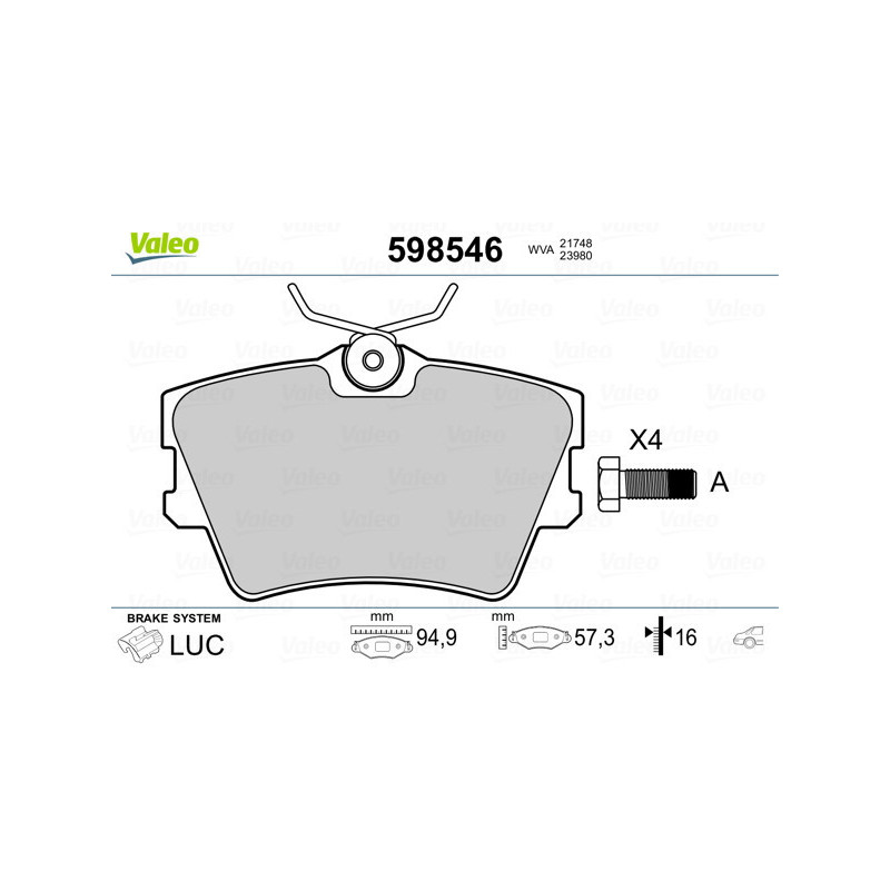 VALEO 598546 Brzdové platničky Zadné pre