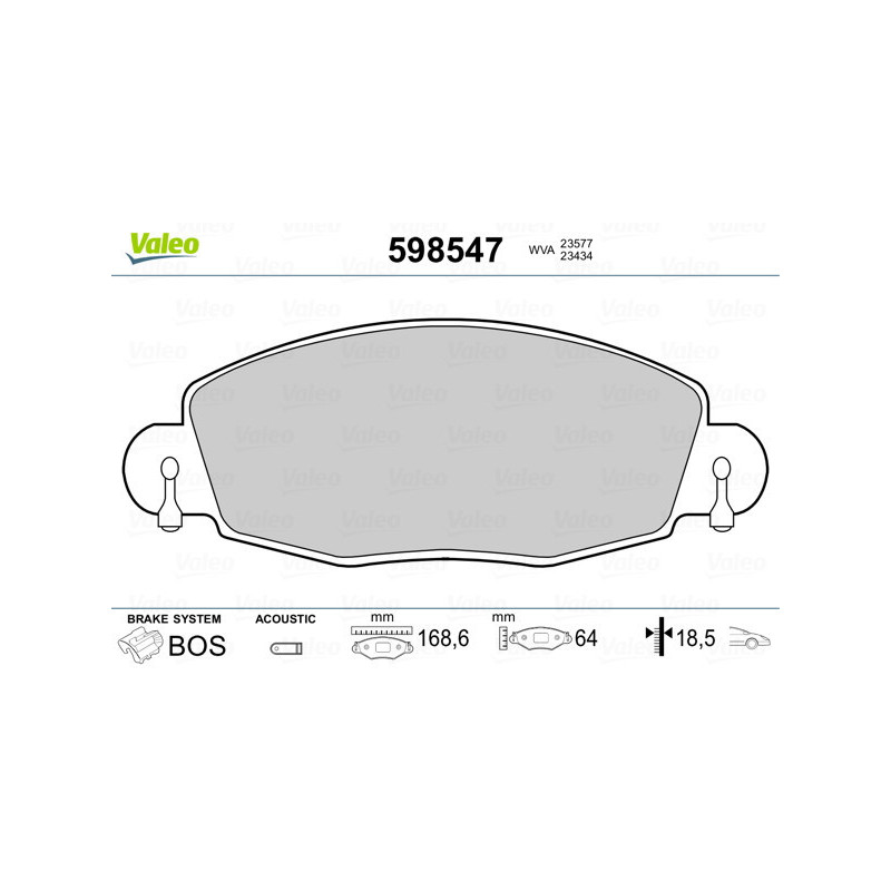 VALEO 598547 Brzdové platničky Predné pre